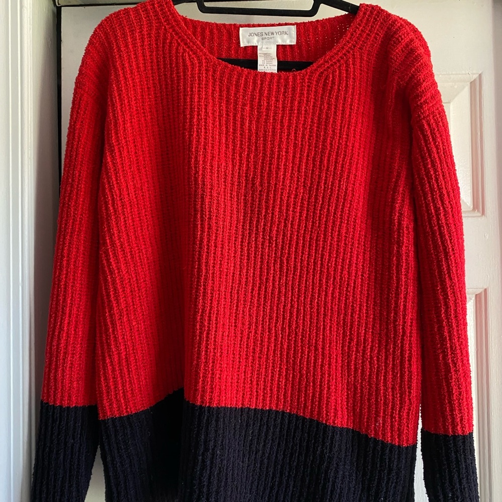 Jones New York Red and Black Crew Neck Sweater